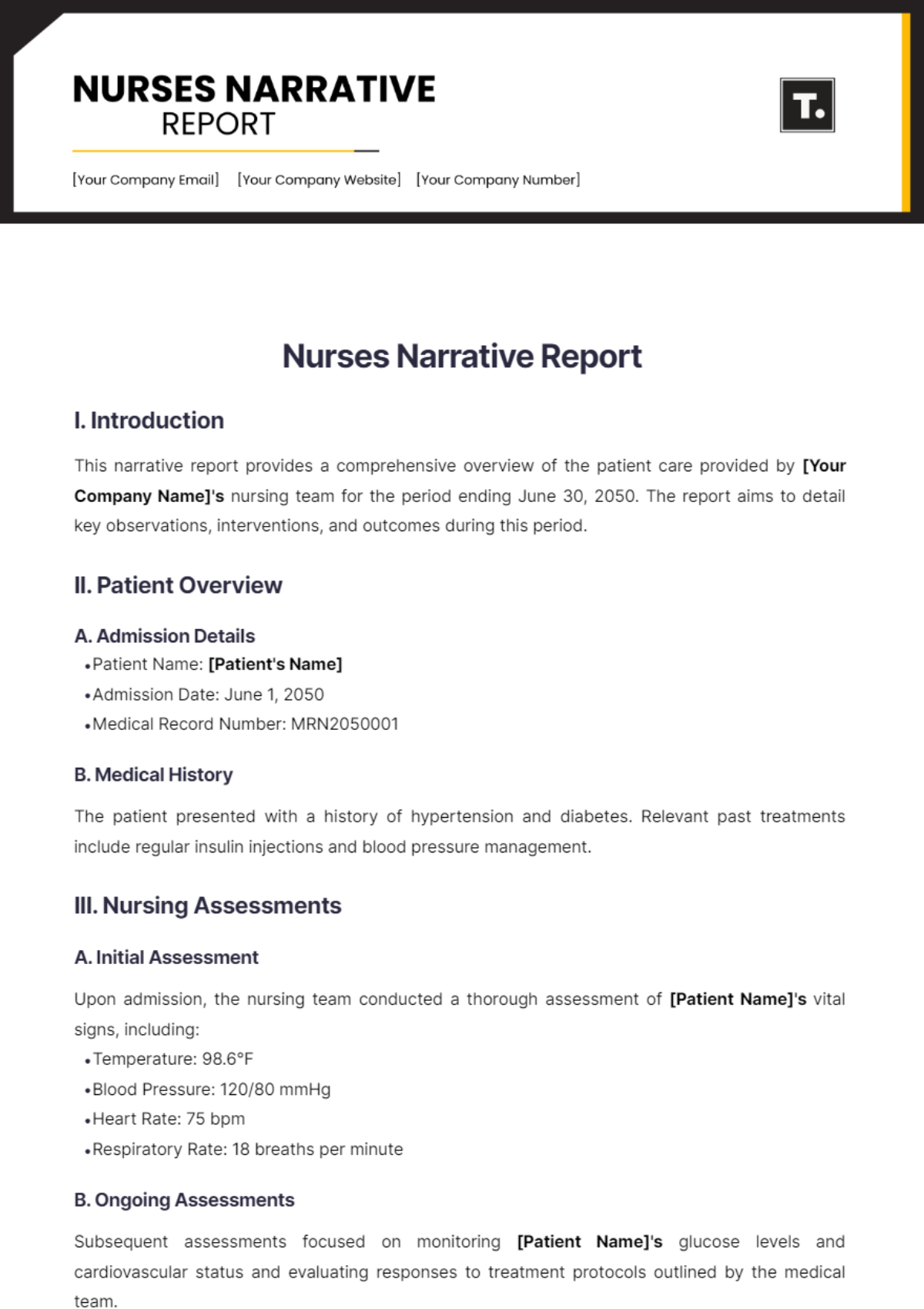 Nurses Narrative Report Template - Edit Online & Download