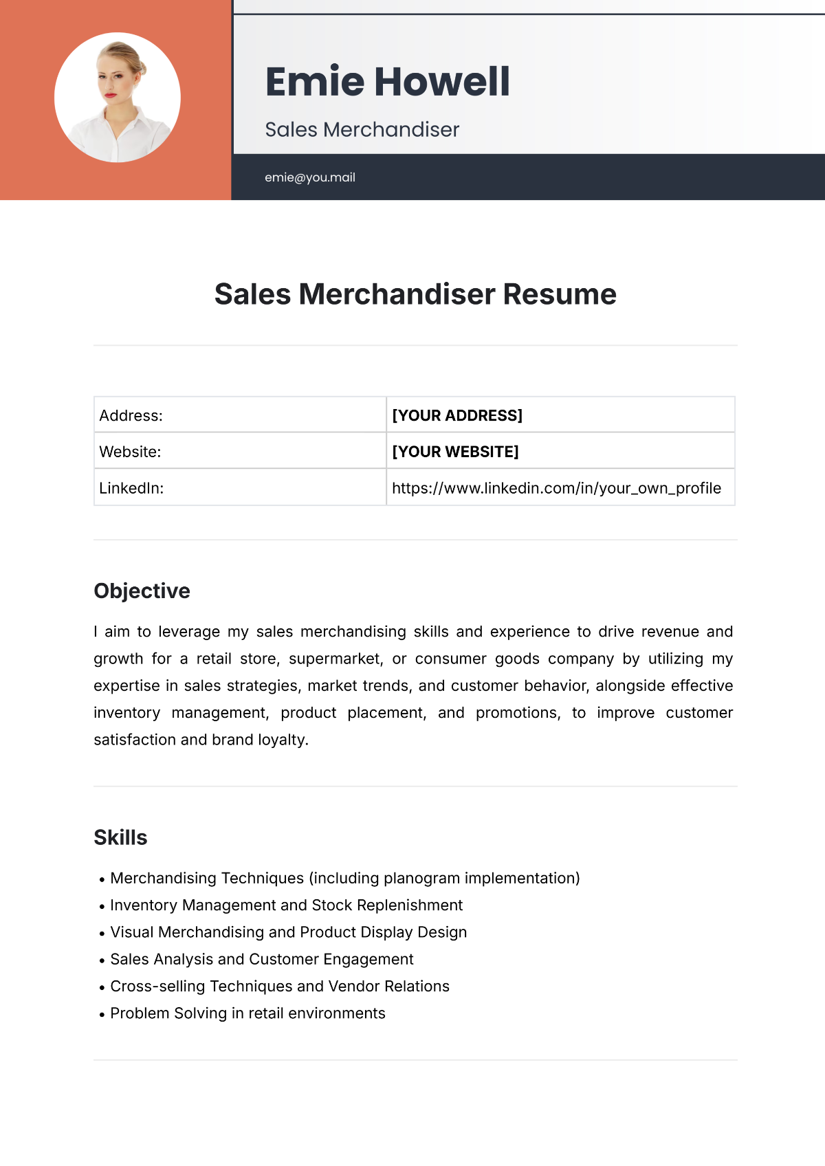 Sales Merchandiser Resume Template - Edit Online & Download