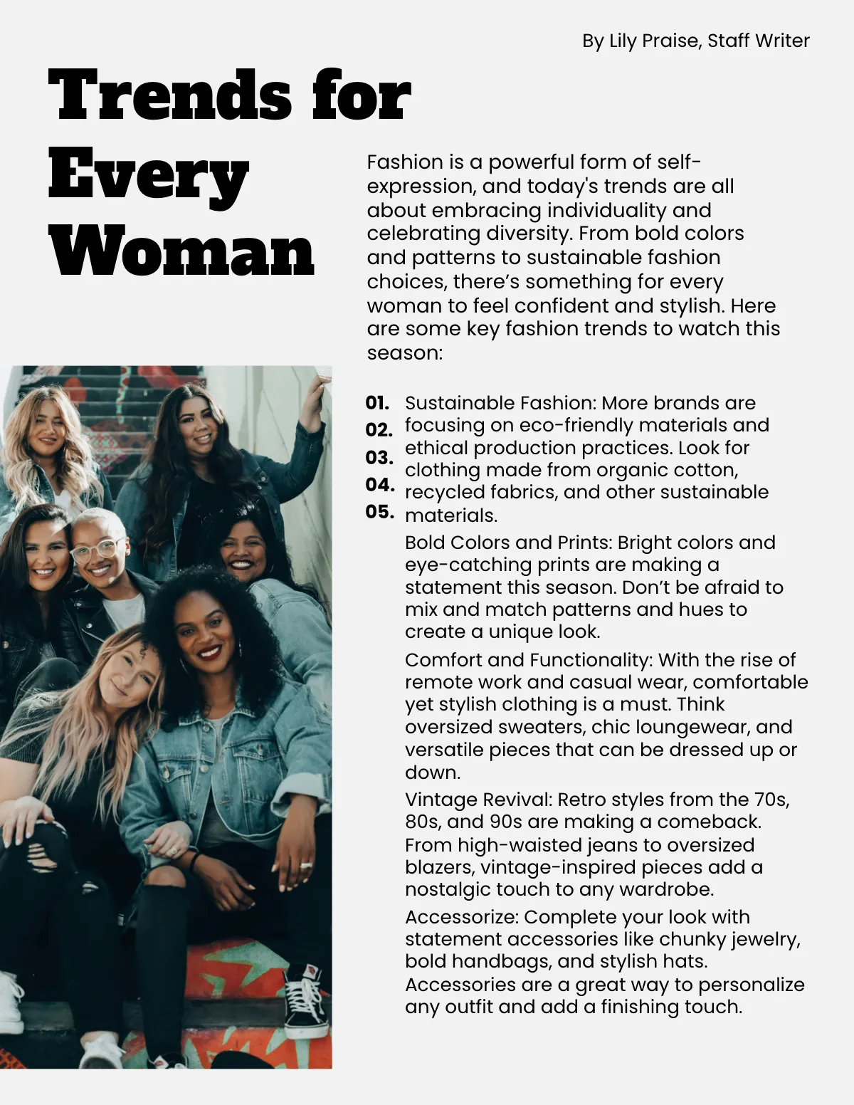 Free Women Article Magazine Template to Edit Online