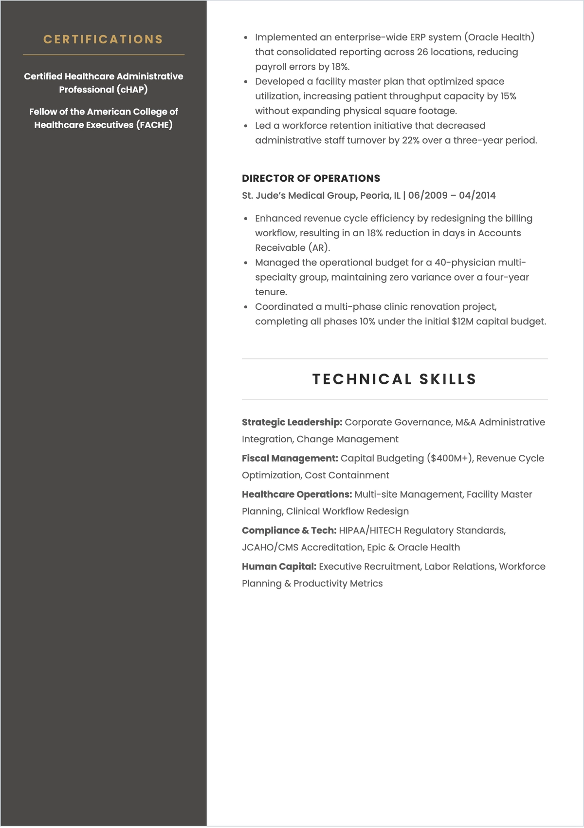 Free Chief Administrative Officer ATS Resume Template