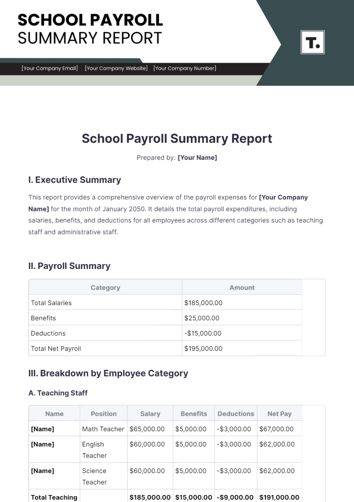 School Payroll Summary Report Template - Edit Online & Download