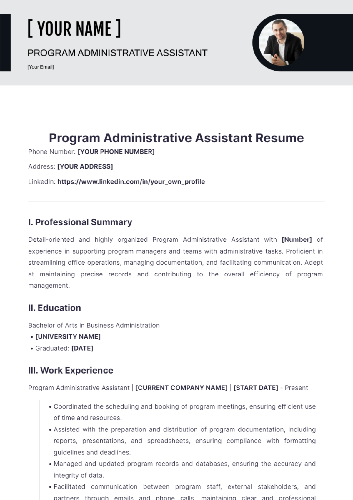 Program Administrative Assistant Resume - Edit Online & Download