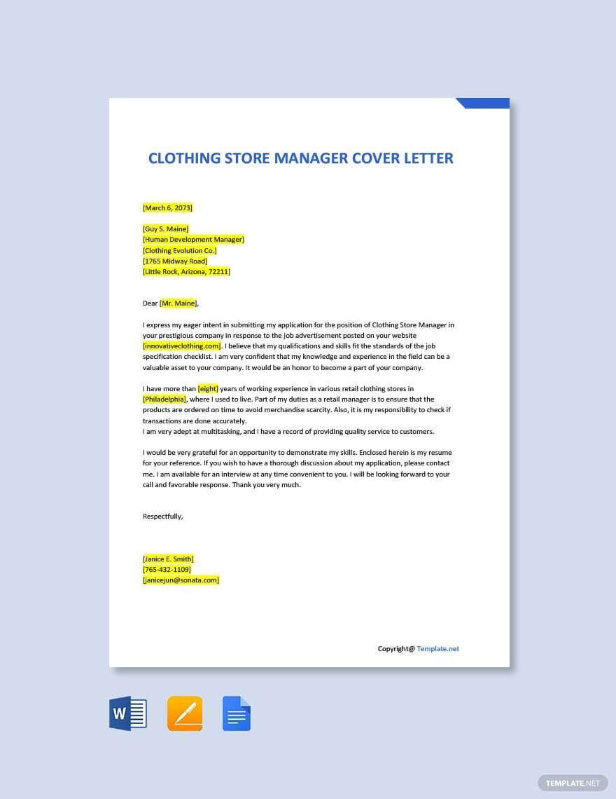 Clothing Store Manager Cover Letter
