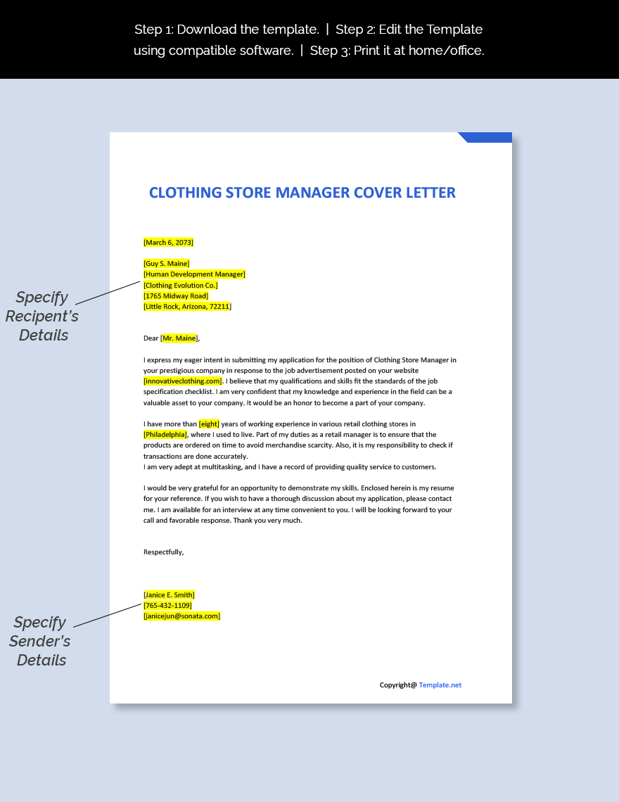 Clothing Store Manager Cover Letter