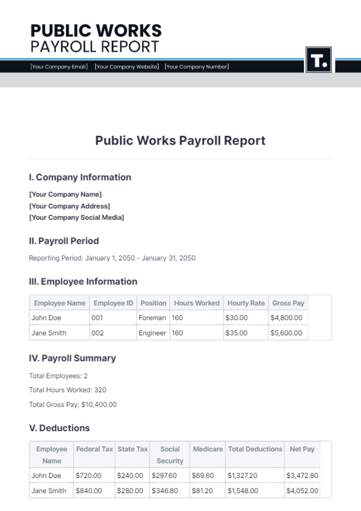 Public Works Payroll Report Template - Edit Online & Download