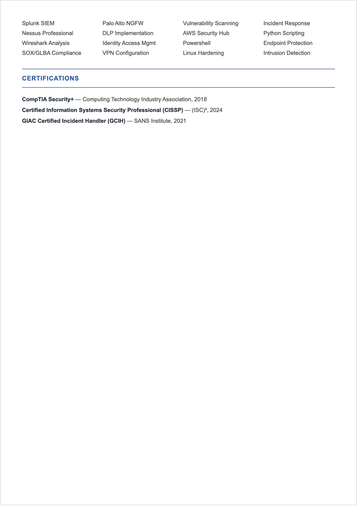 Free Information Security Administrator ATS Resume Template