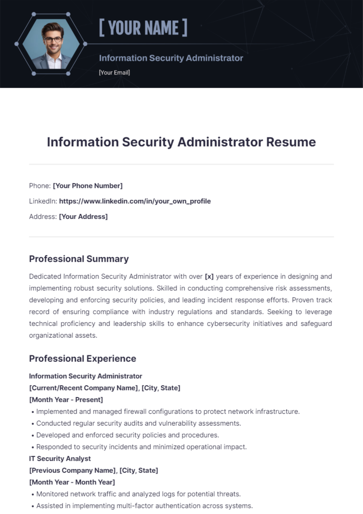 Information Security Administrator Resume - Edit Online & Download