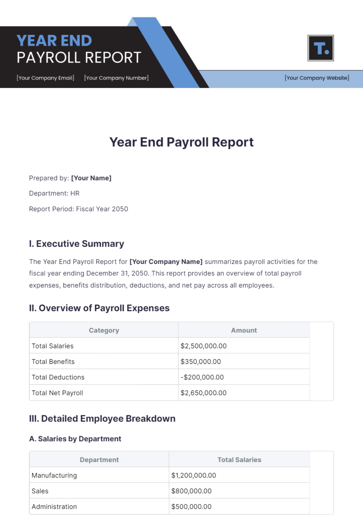 Year End Payroll Report Template - Edit Online & Download