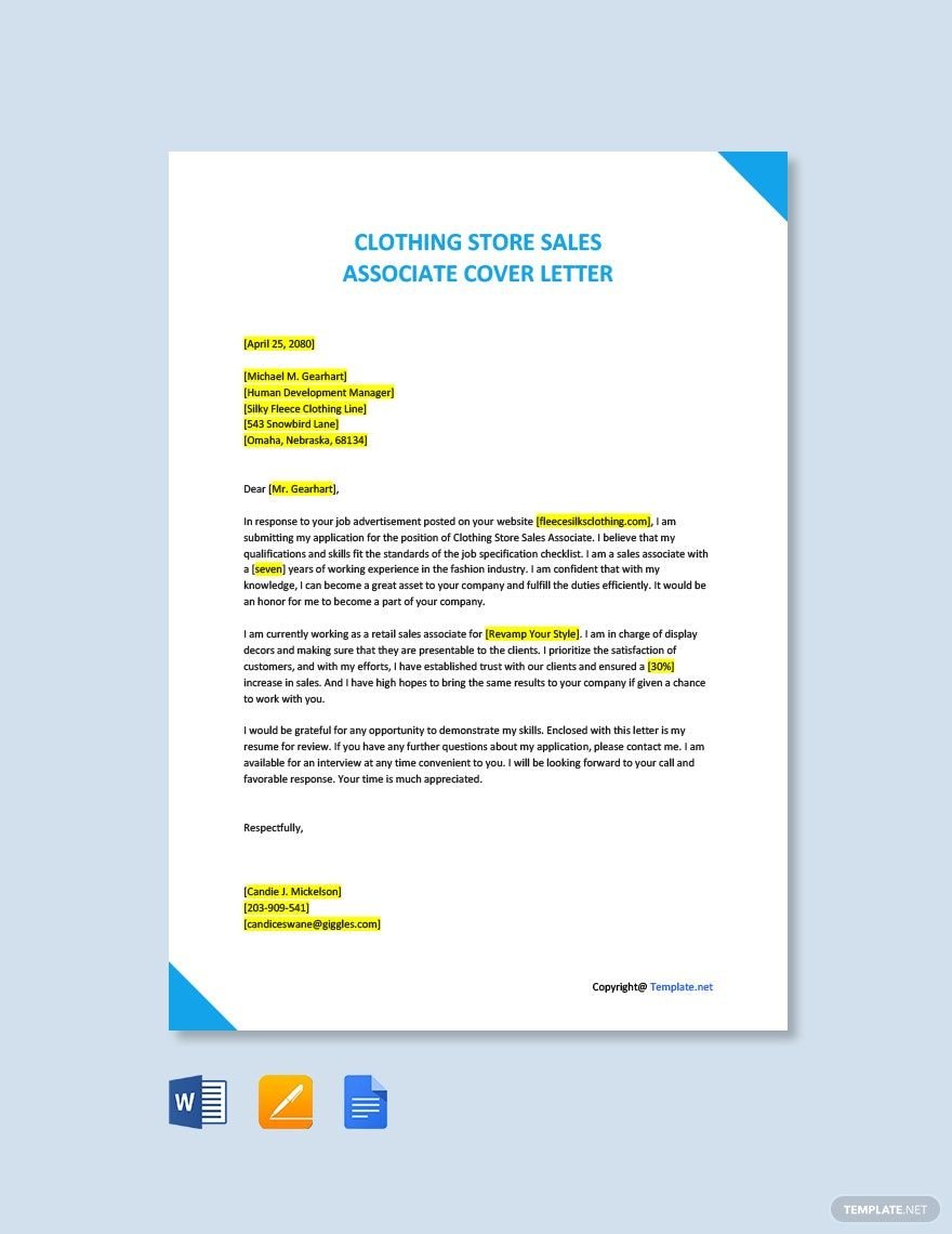 Clothing Store Sales Associate Cover Letter