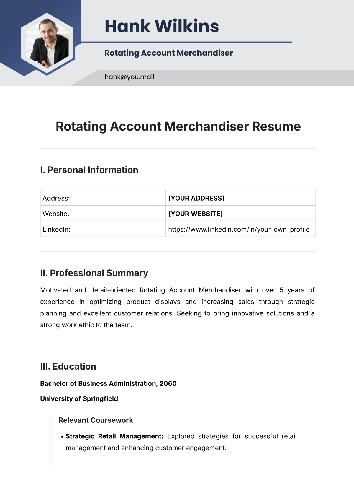 Rotating Account Merchandiser Resume Template - Edit Online & Download