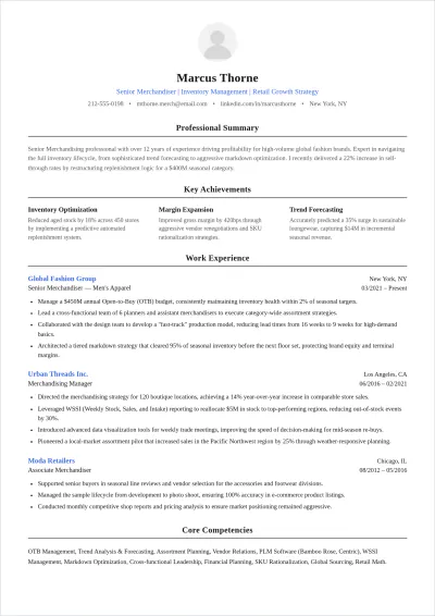 Free Merchandiser ATS Resume Template, AI Resume Builder