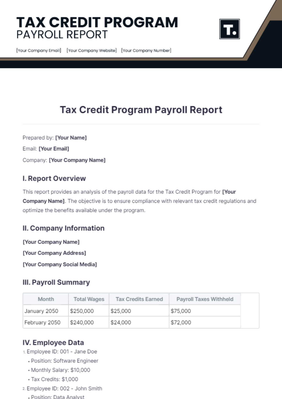 Tax Credit Program Payroll Report Template - Edit Online & Download