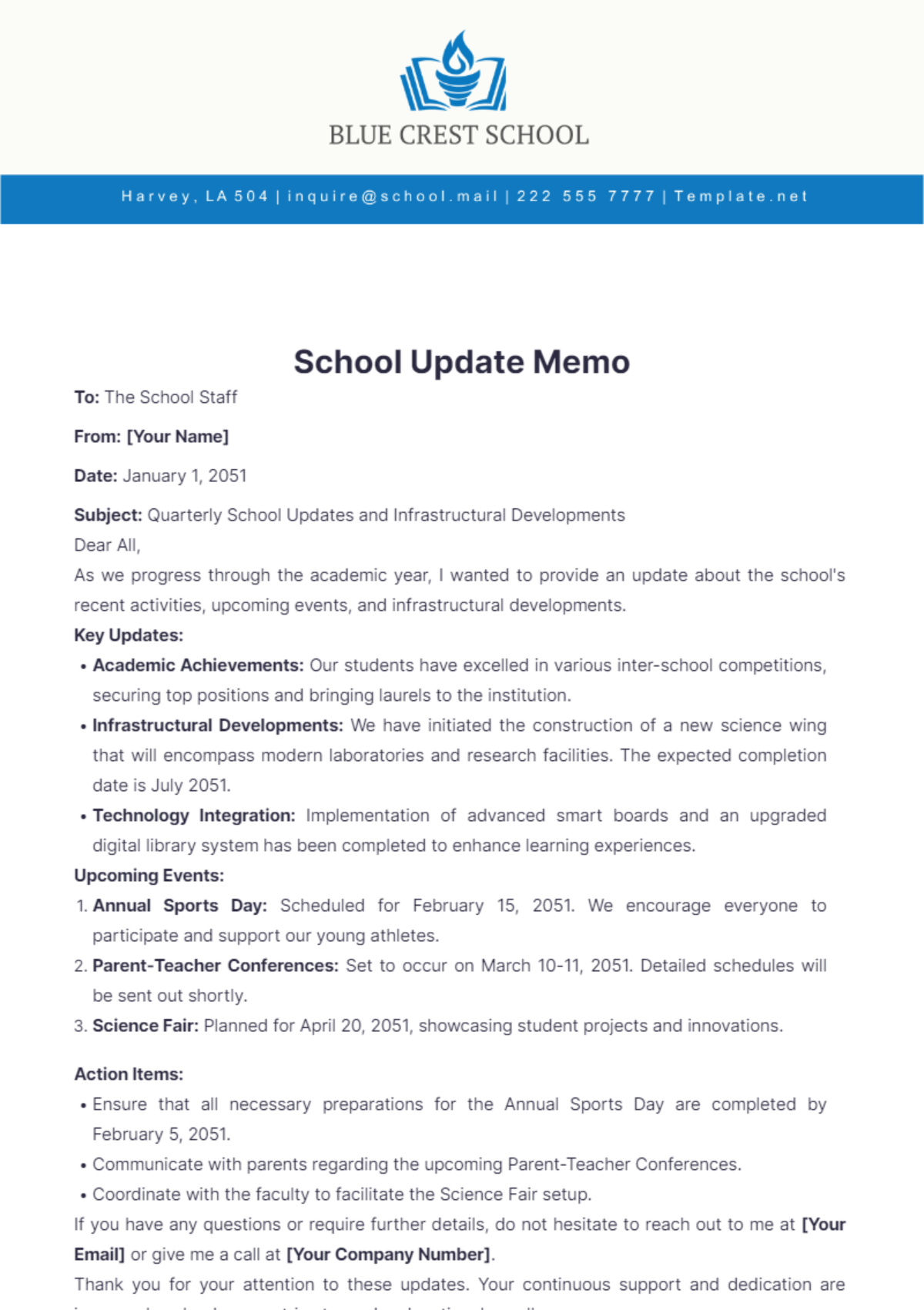 School Update Memo Template - Edit Online & Download