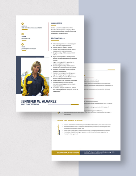 Chief Plant Operator Resume Download