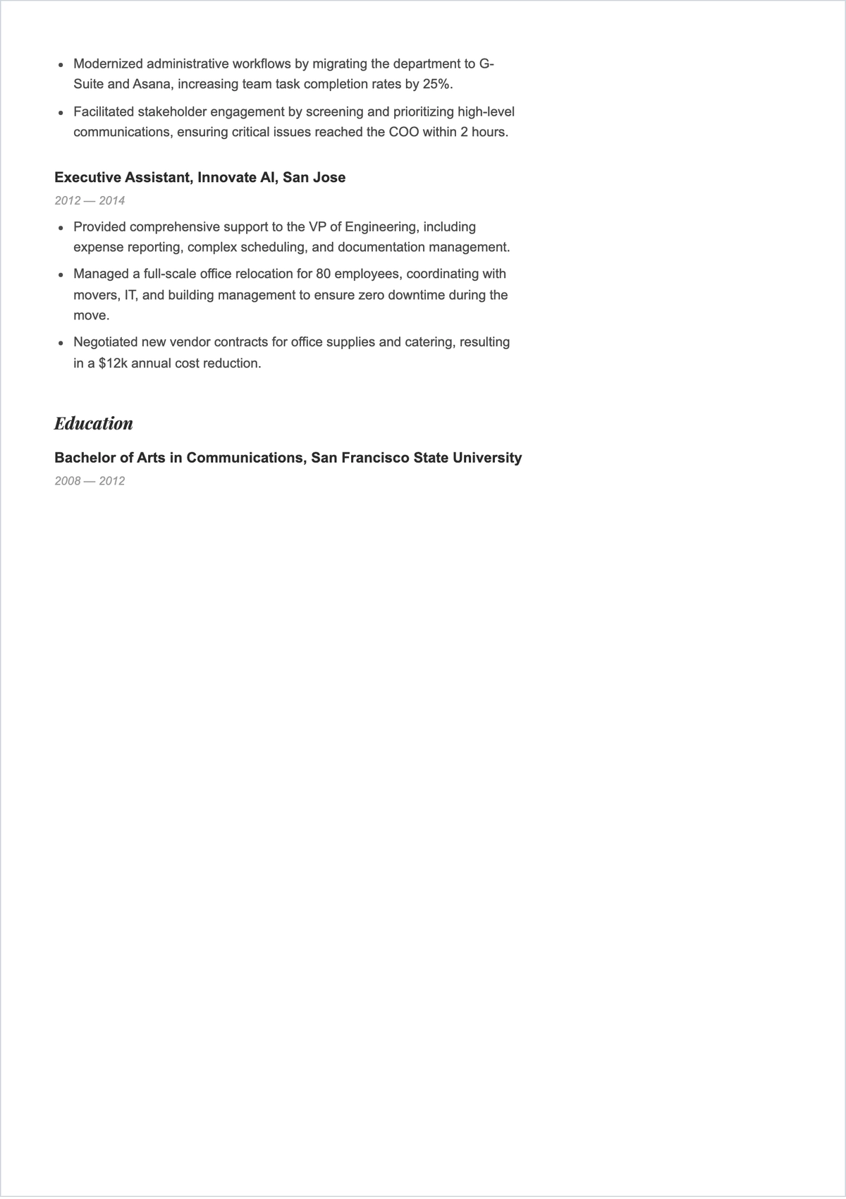 Free Executive Administrative Assistant ATS Resume Template