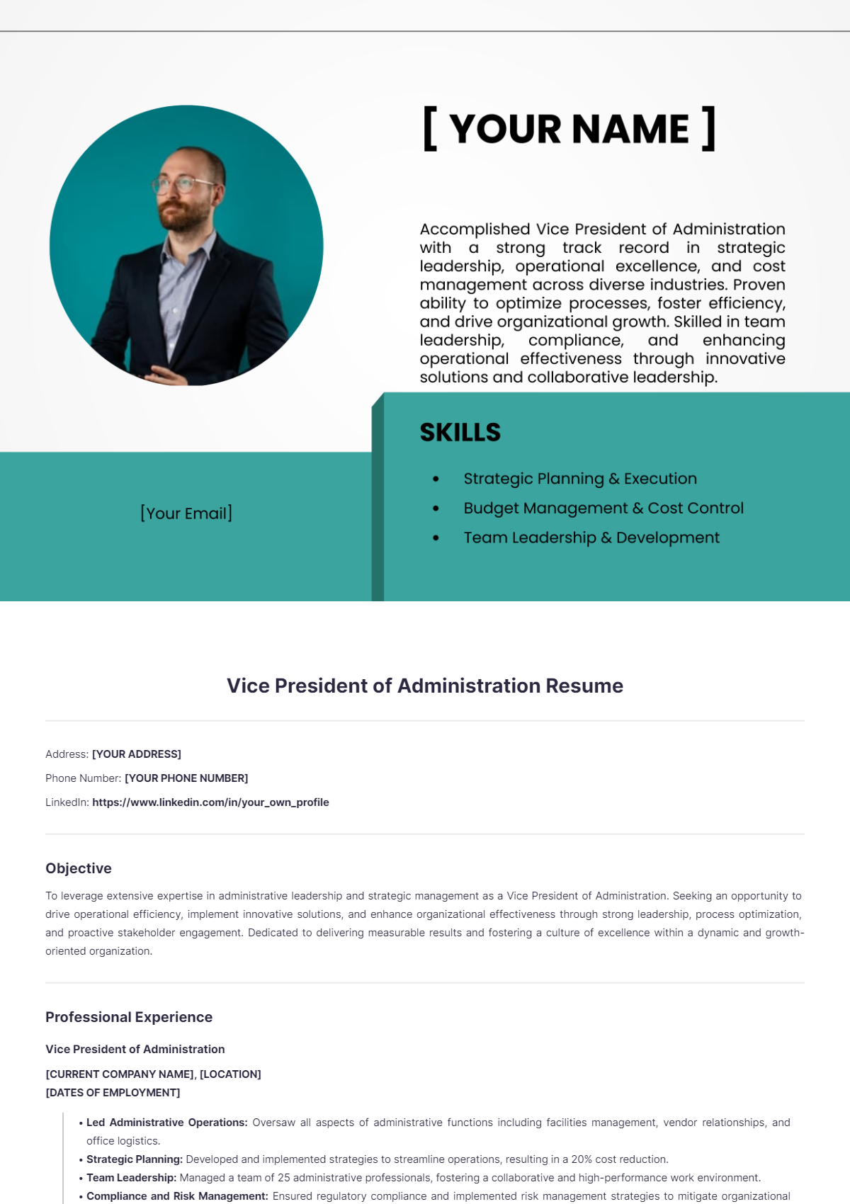 Vice President of Administration Resume - Edit Online & Download