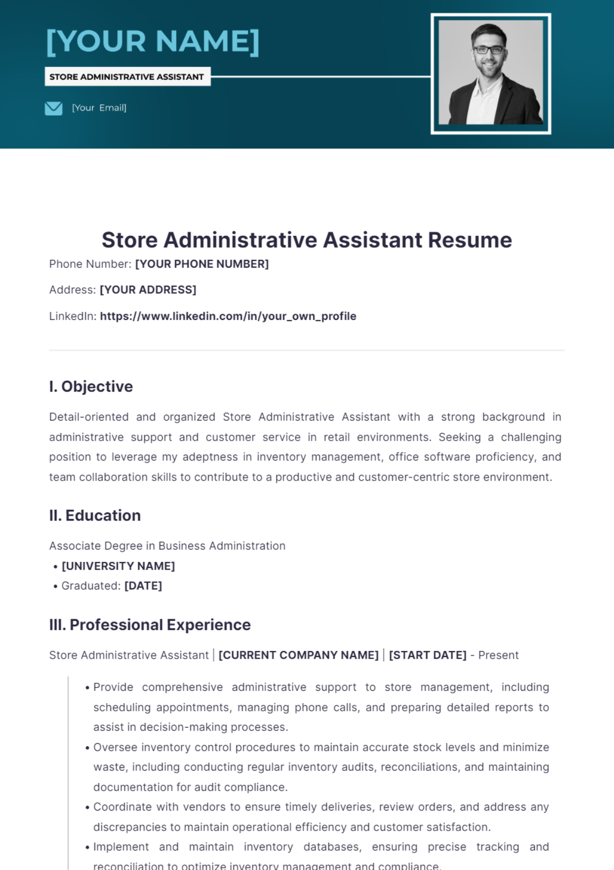 Store Administrative Assistant Resume - Edit Online & Download