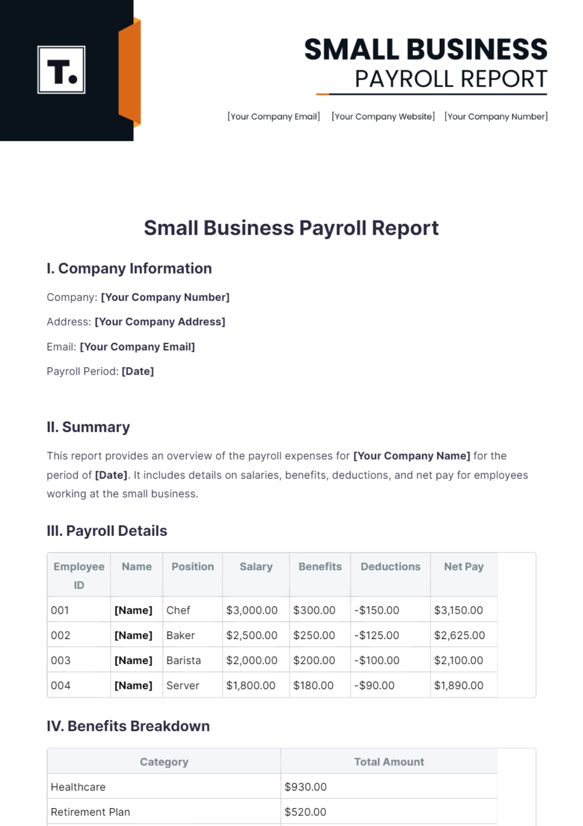 Small Business Payroll Report Template - Edit Online & Download