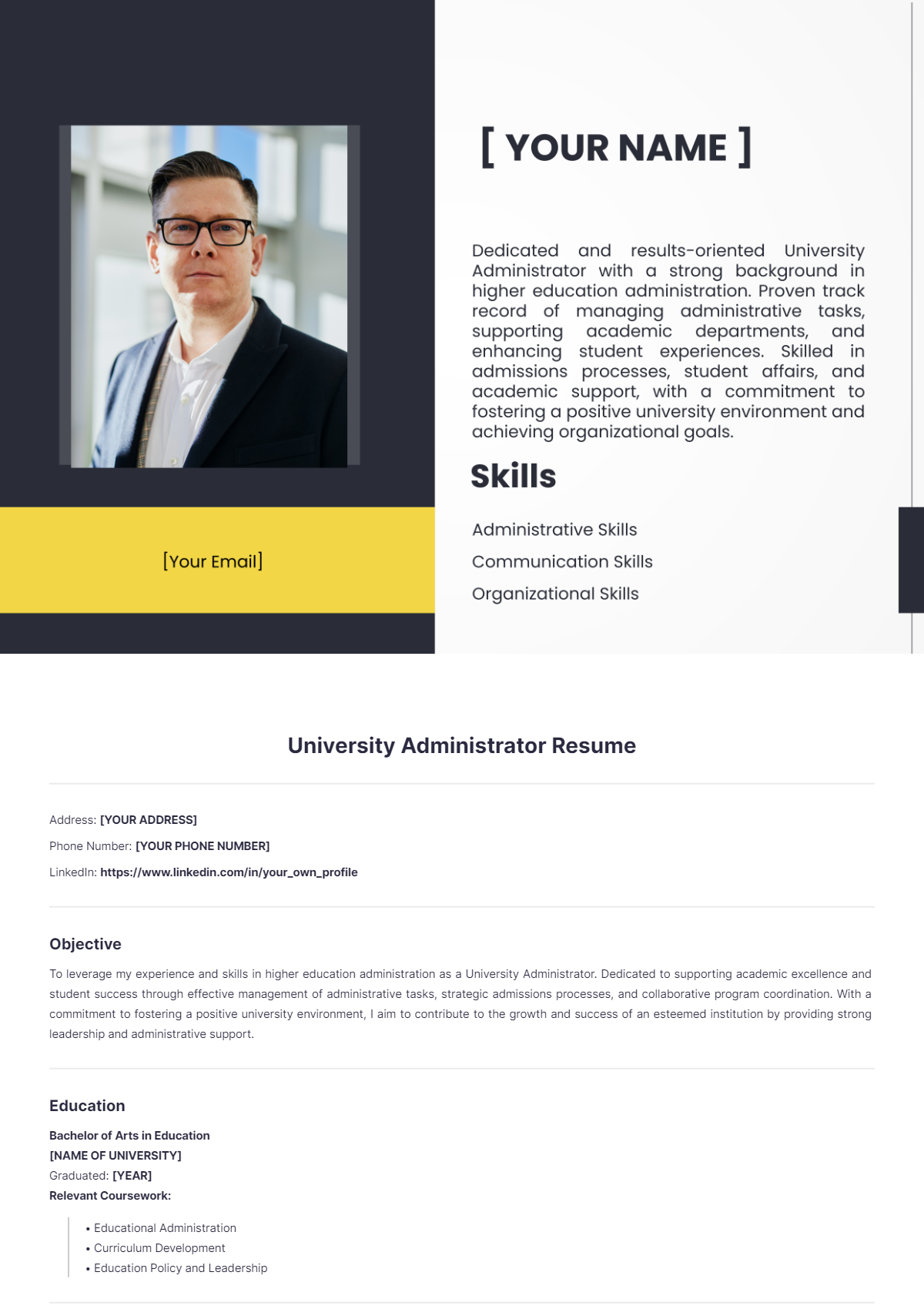 University Administrator Resume - Edit Online & Download