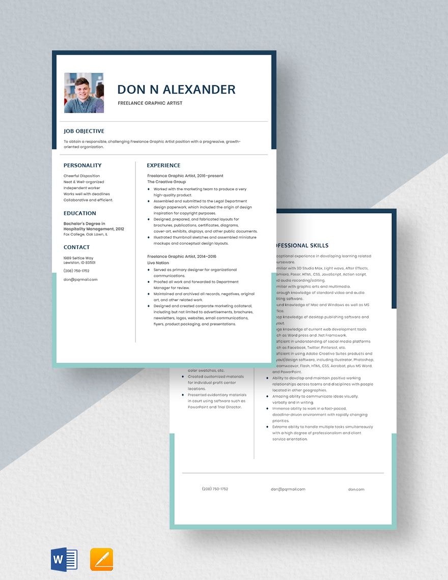 Freelance Graphic Artist Resume Template - Word, Apple Pages | Template.net