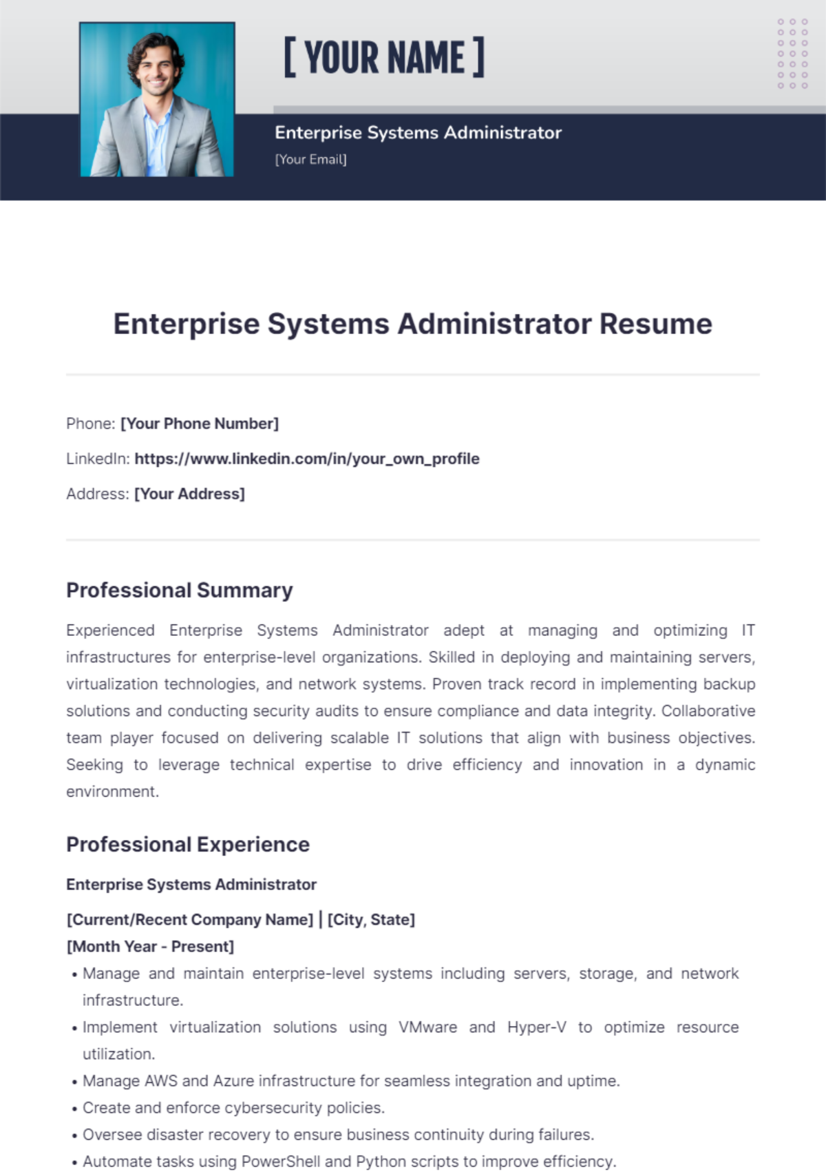 Enterprise Systems Administrator Resume - Edit Online & Download