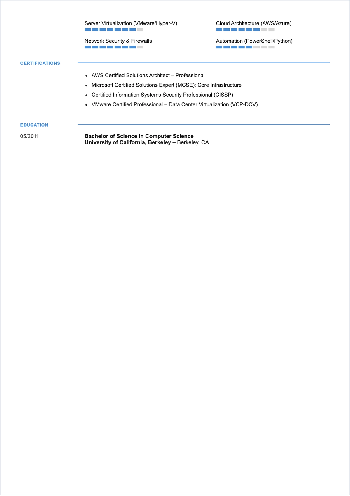 Free Enterprise Systems Administrator ATS Resume Template
