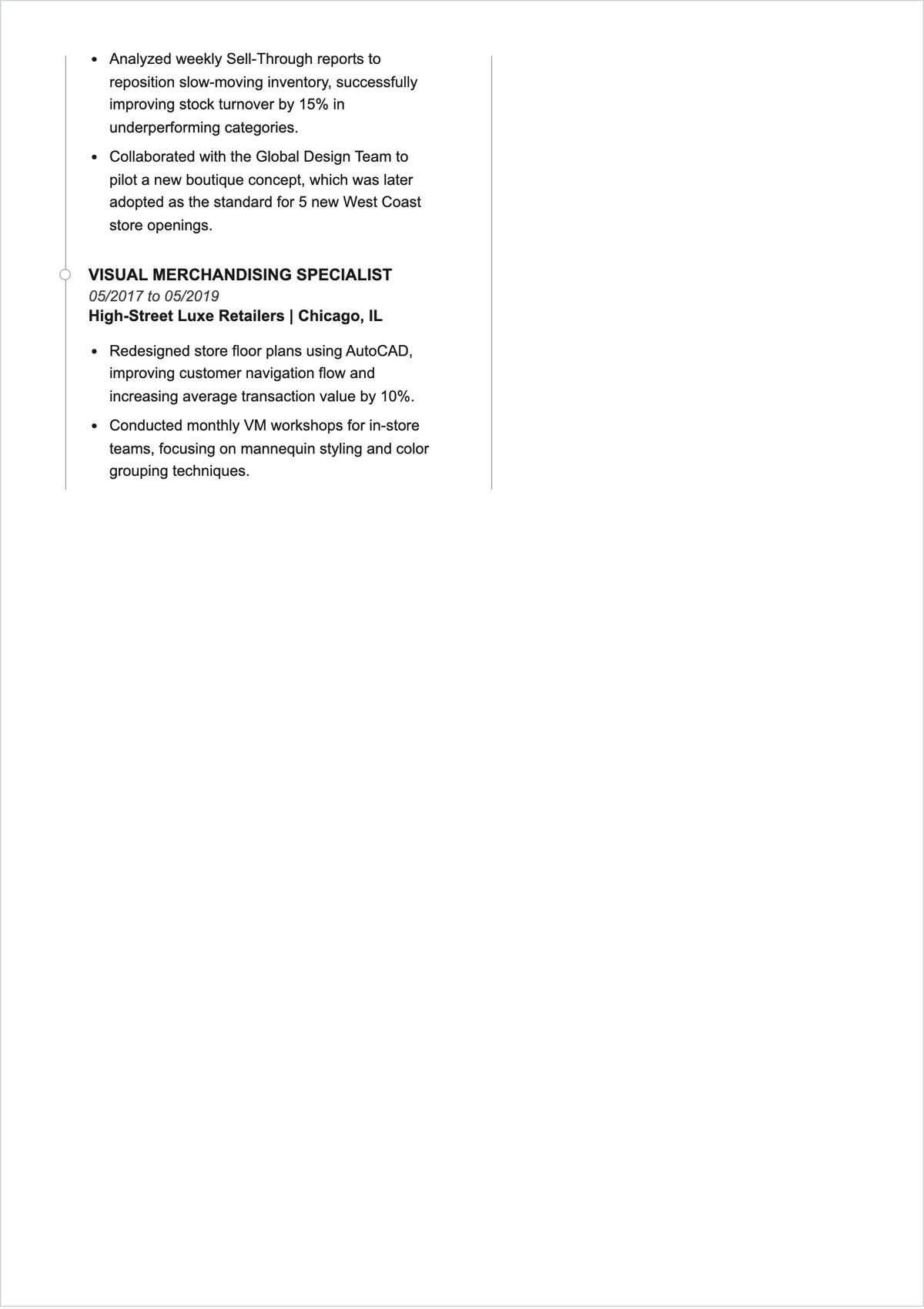 Free Regional Visual Merchandiser ATS Resume Template