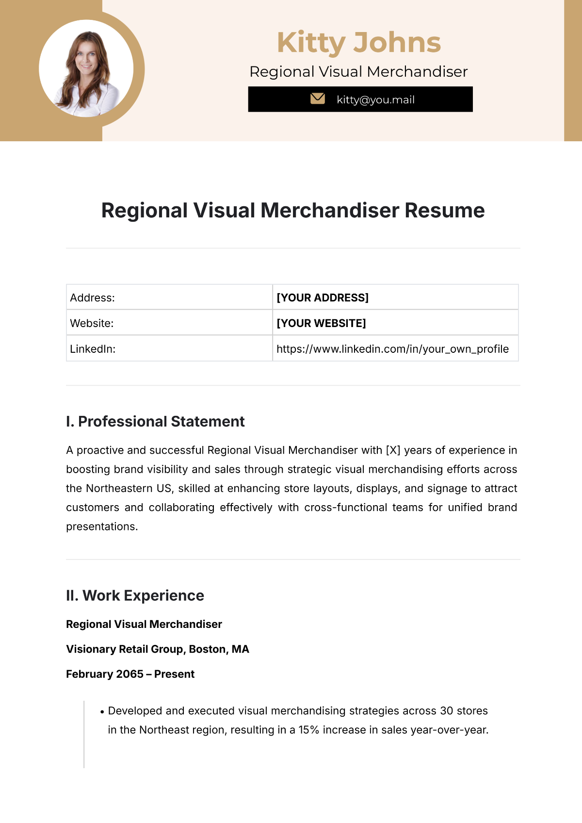 Regional Visual Merchandiser Resume Template - Edit Online & Download