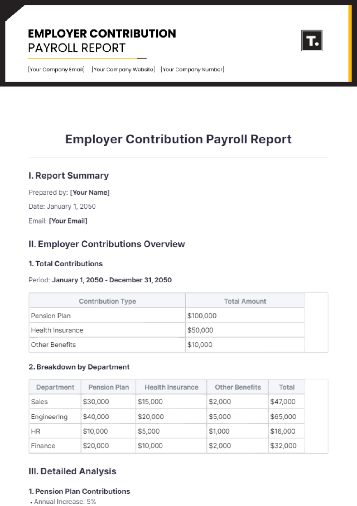 Employer Contribution Payroll Report Template - Edit Online & Download