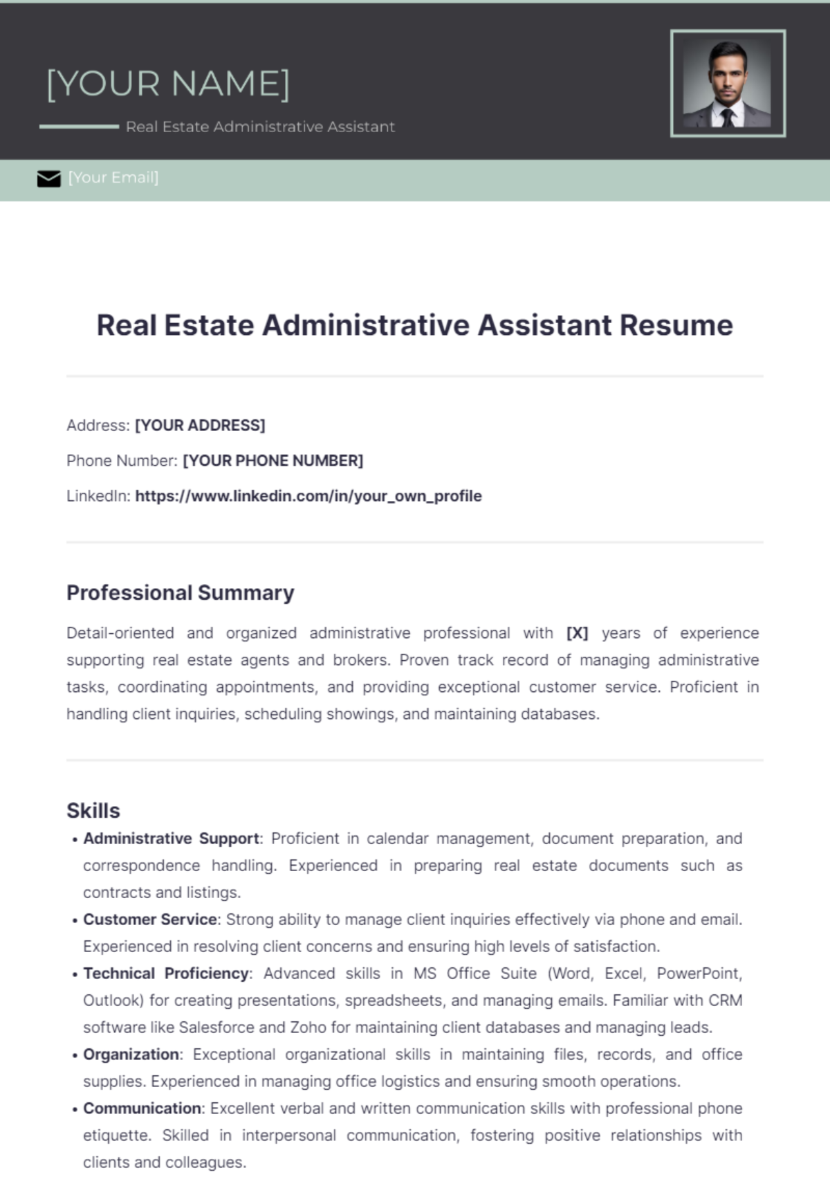 Real Estate Administrative Assistant Resume - Edit Online & Download