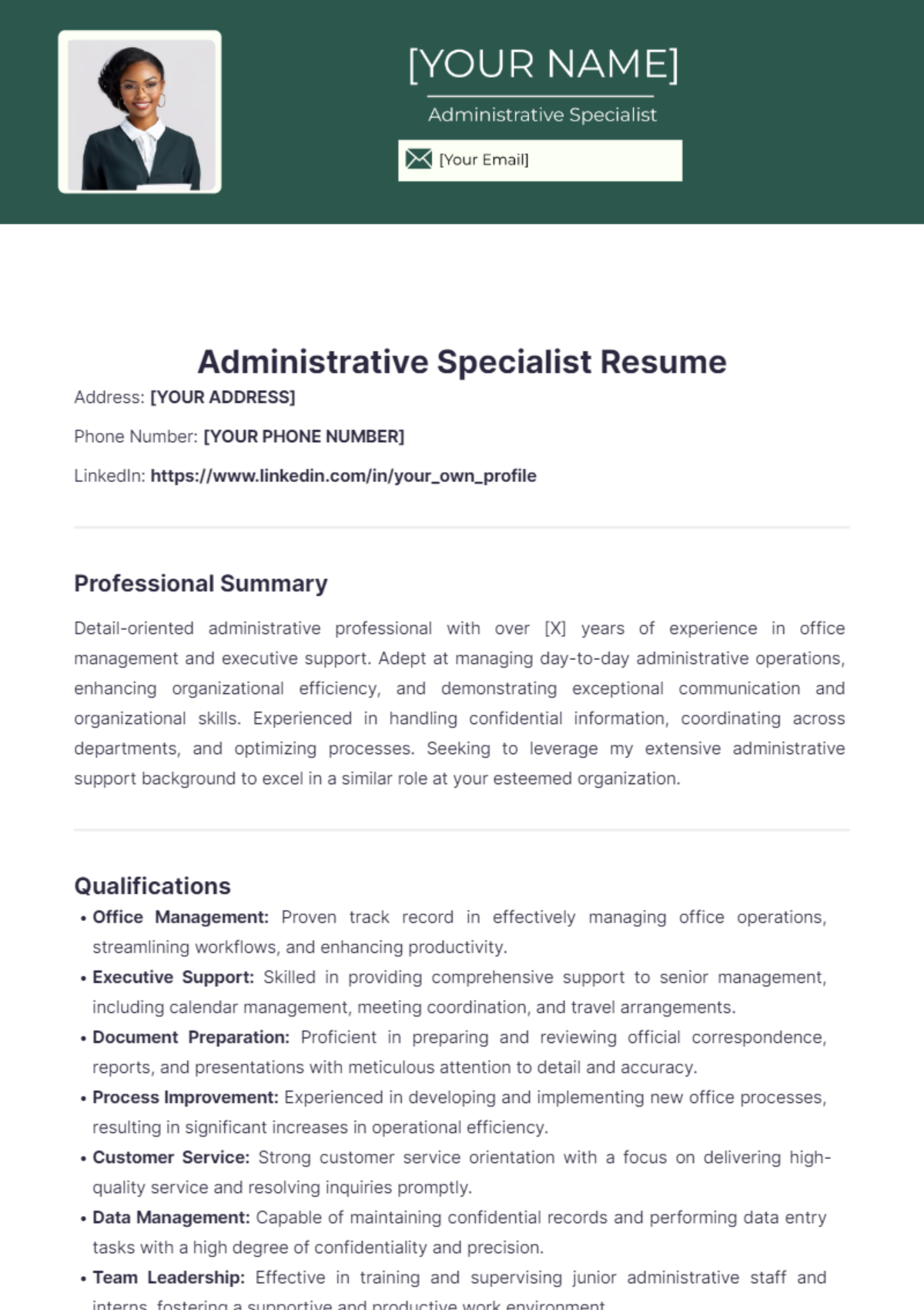 Administrative Specialist Resume - Edit Online & Download