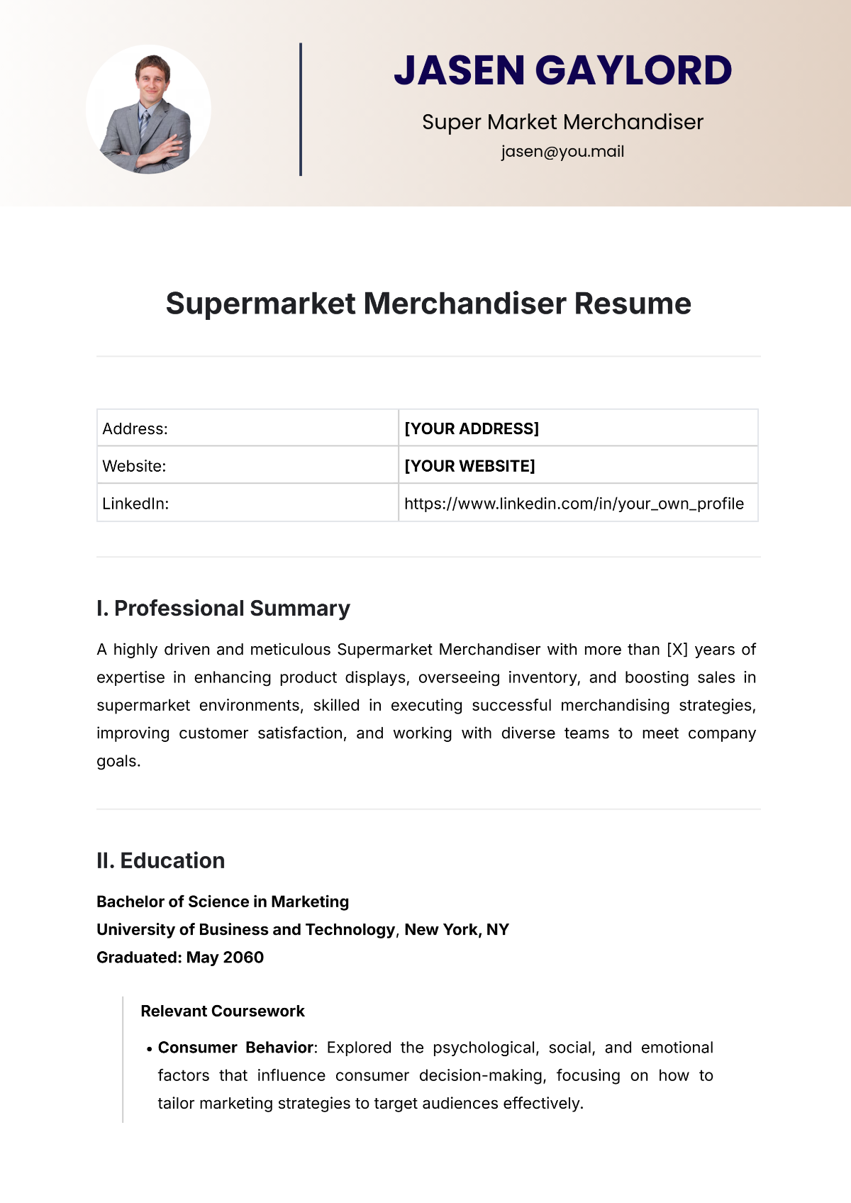 Supermarket Merchandiser Resume Template - Edit Online & Download