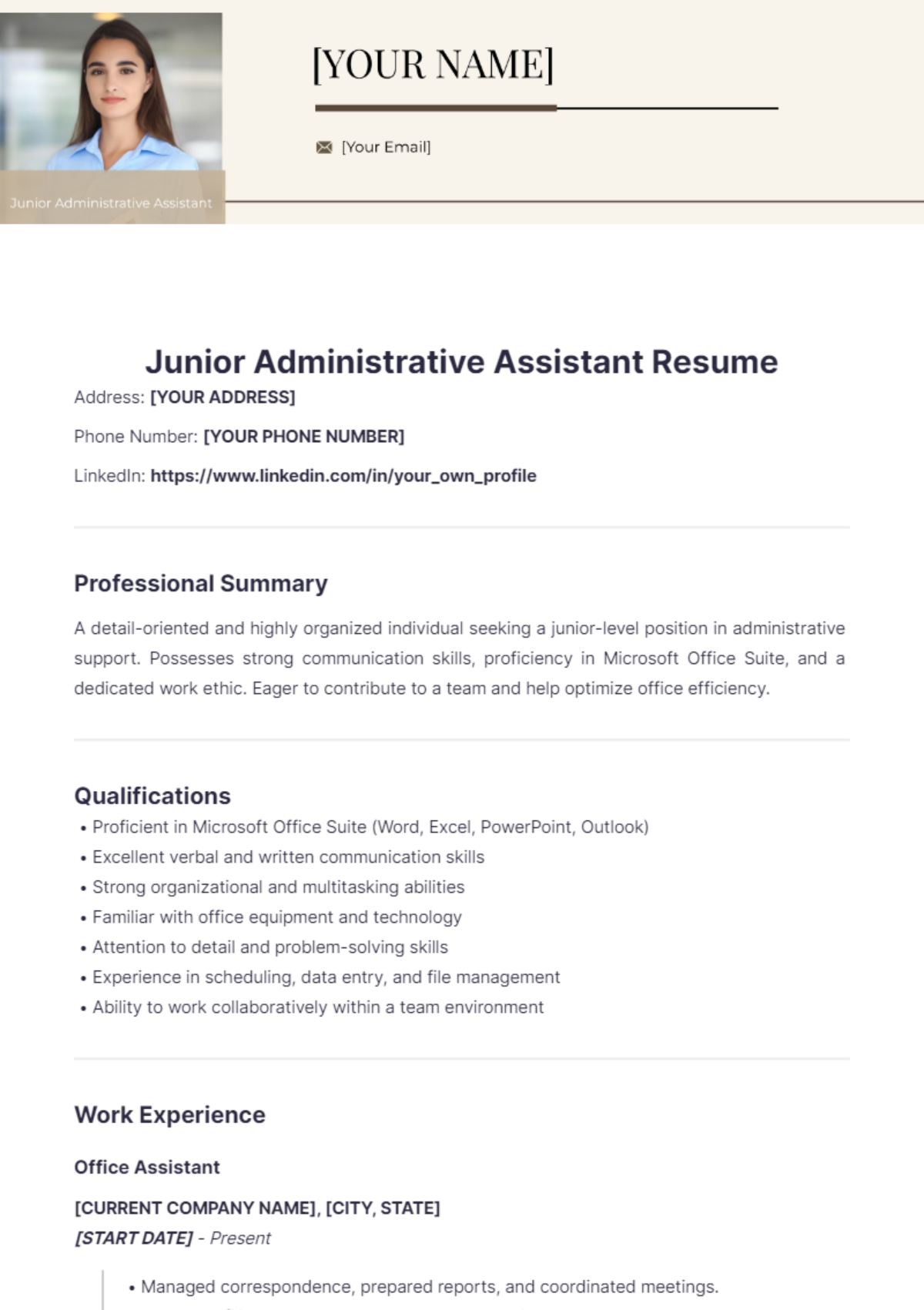 Junior Administrative Assistant Resume - Edit Online & Download