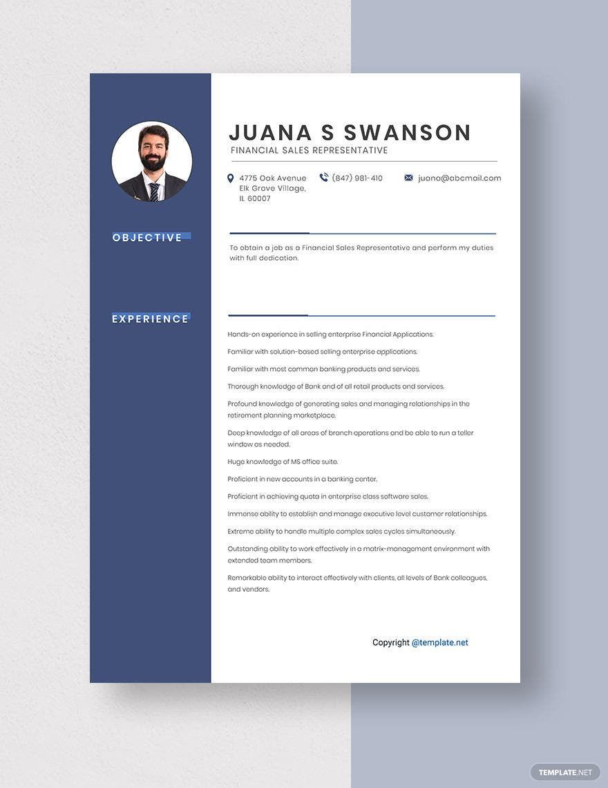 Financial Sales Representative Resume Template