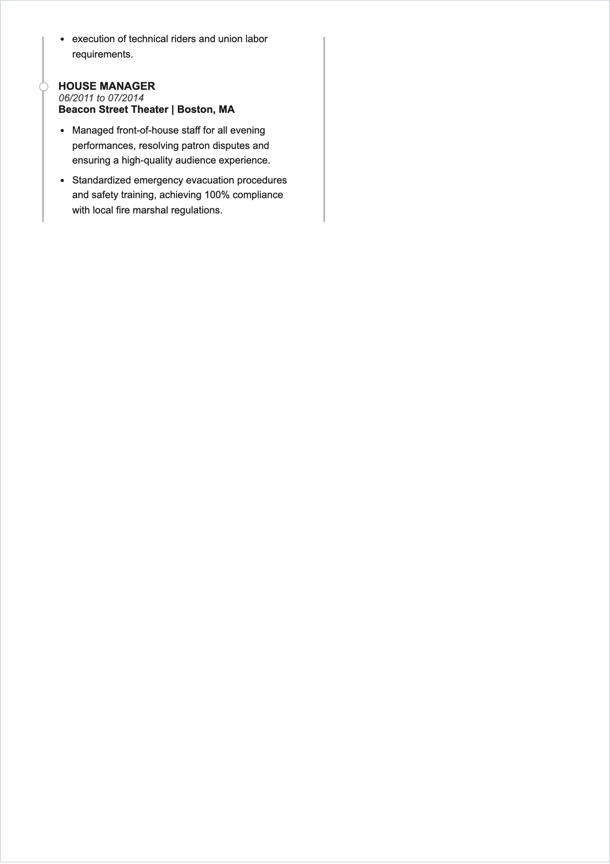 Free Theater Manager ATS Resume Template, AI Resume Builder