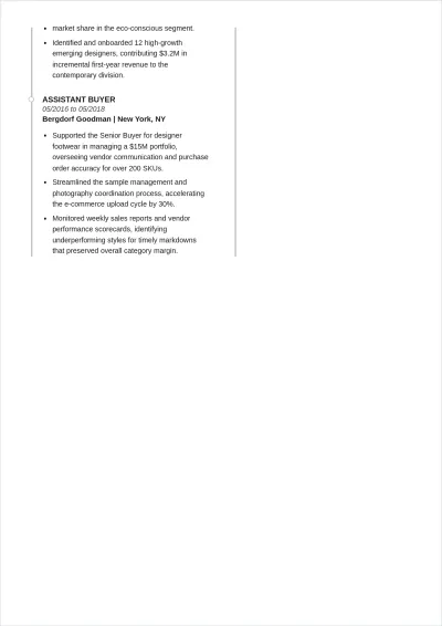 Free Merchandise Buyer ATS Resume Template, AI Resume Builder
