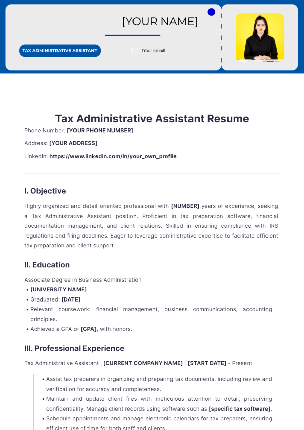 Tax Administrative Assistant Resume - Edit Online & Download