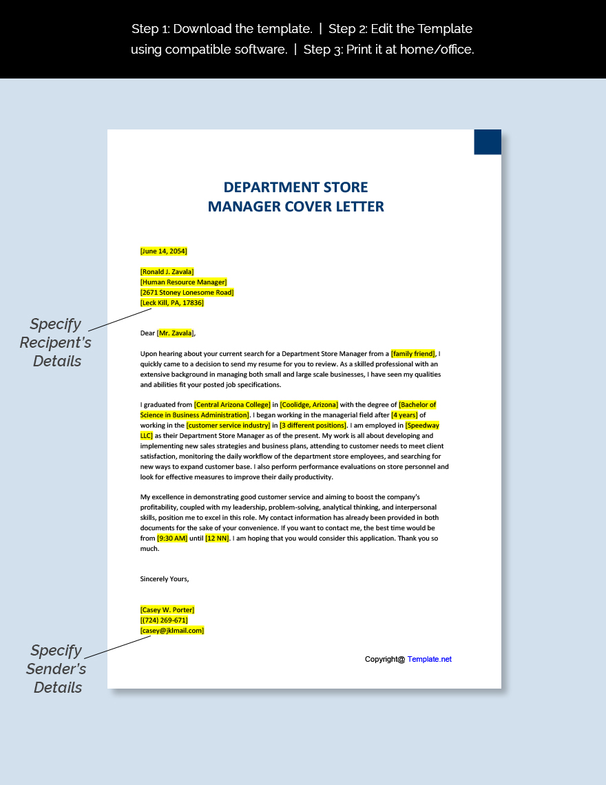 Department Store Manager Cover Letter