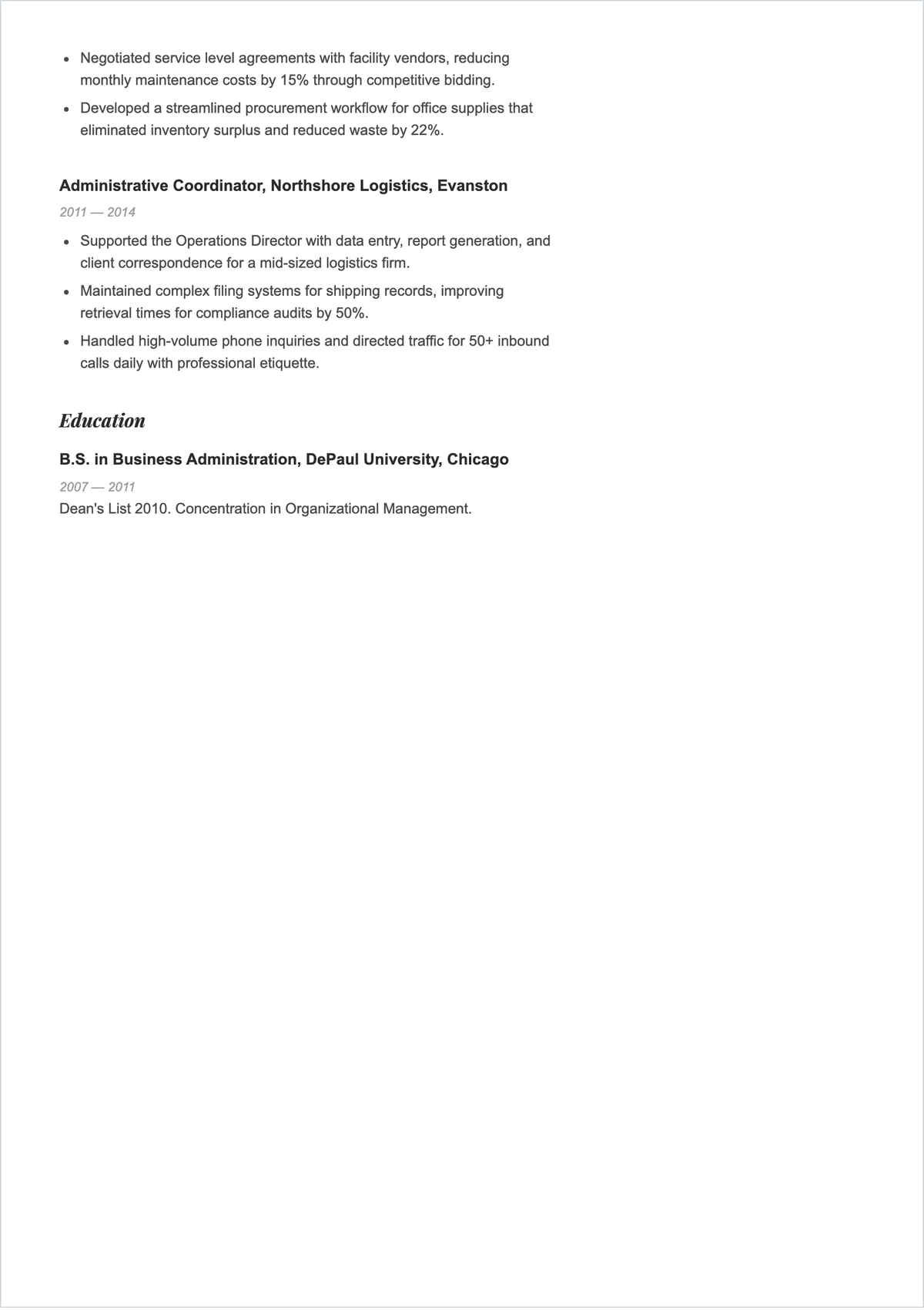 Free Senior Administrative Assistant ATS Resume Template