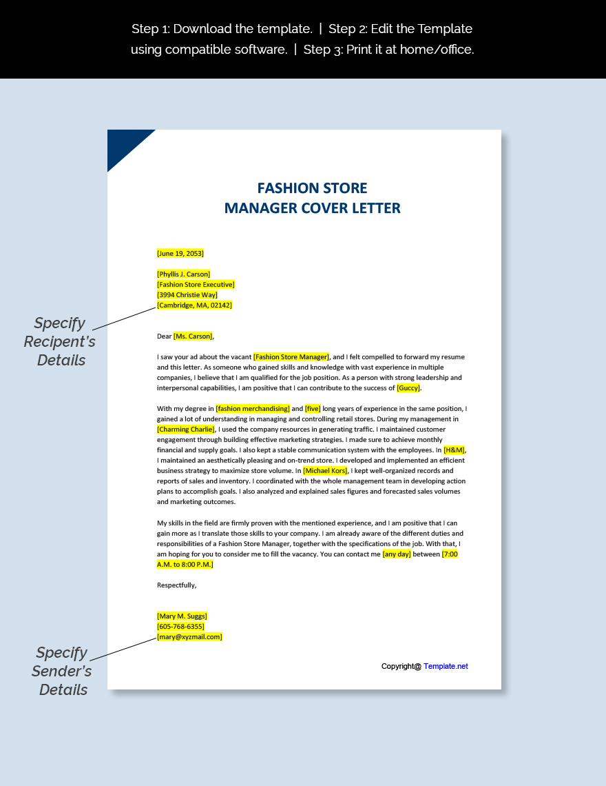 Fashion Store Manager Cover Letter