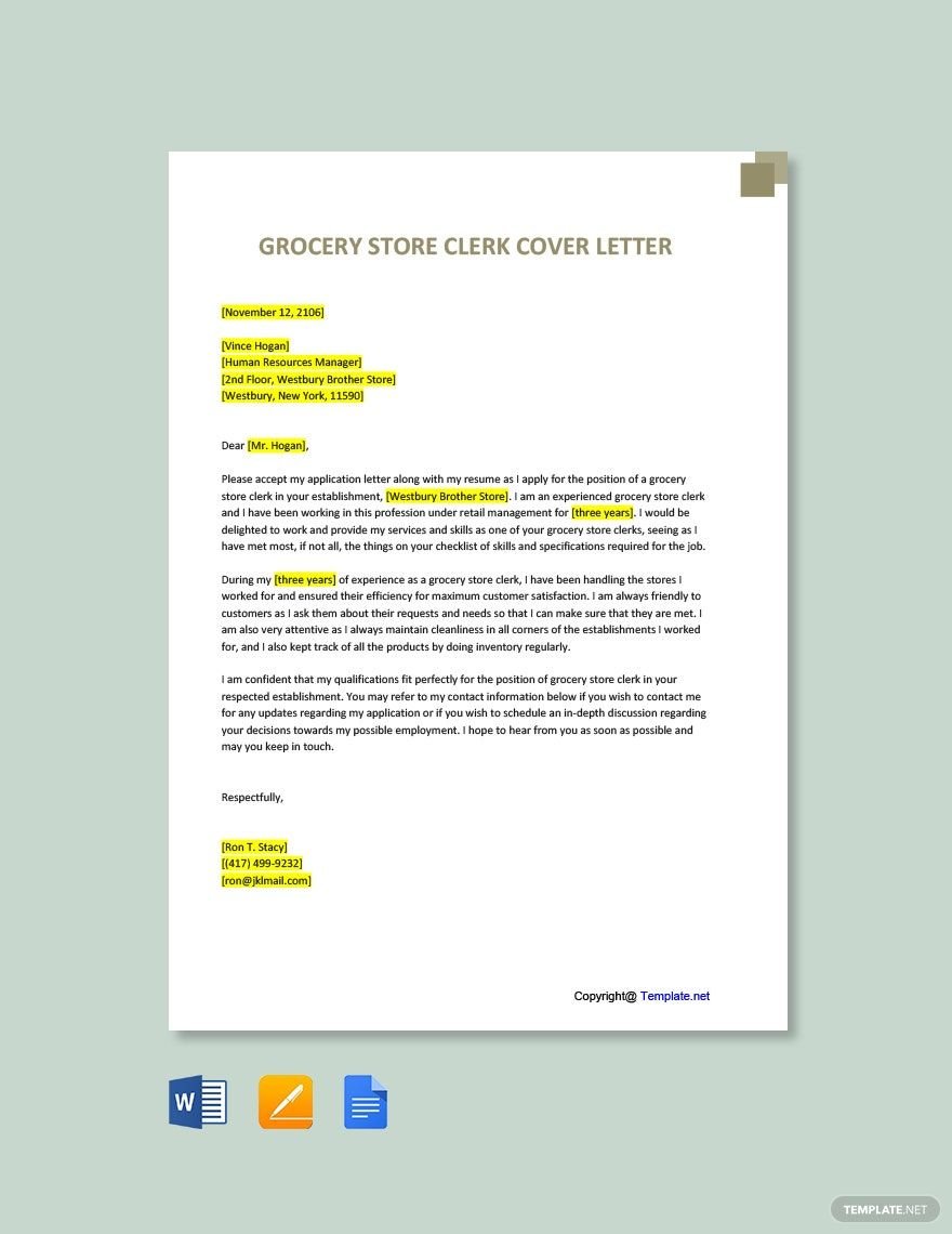 Grocery Store Clerk Cover Letter
