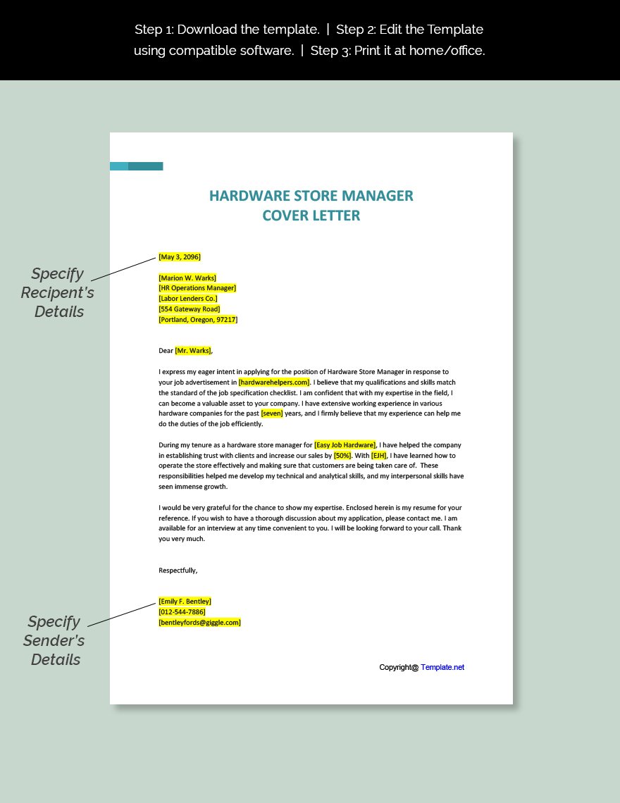 Hardware Store Manager Cover Letter Template