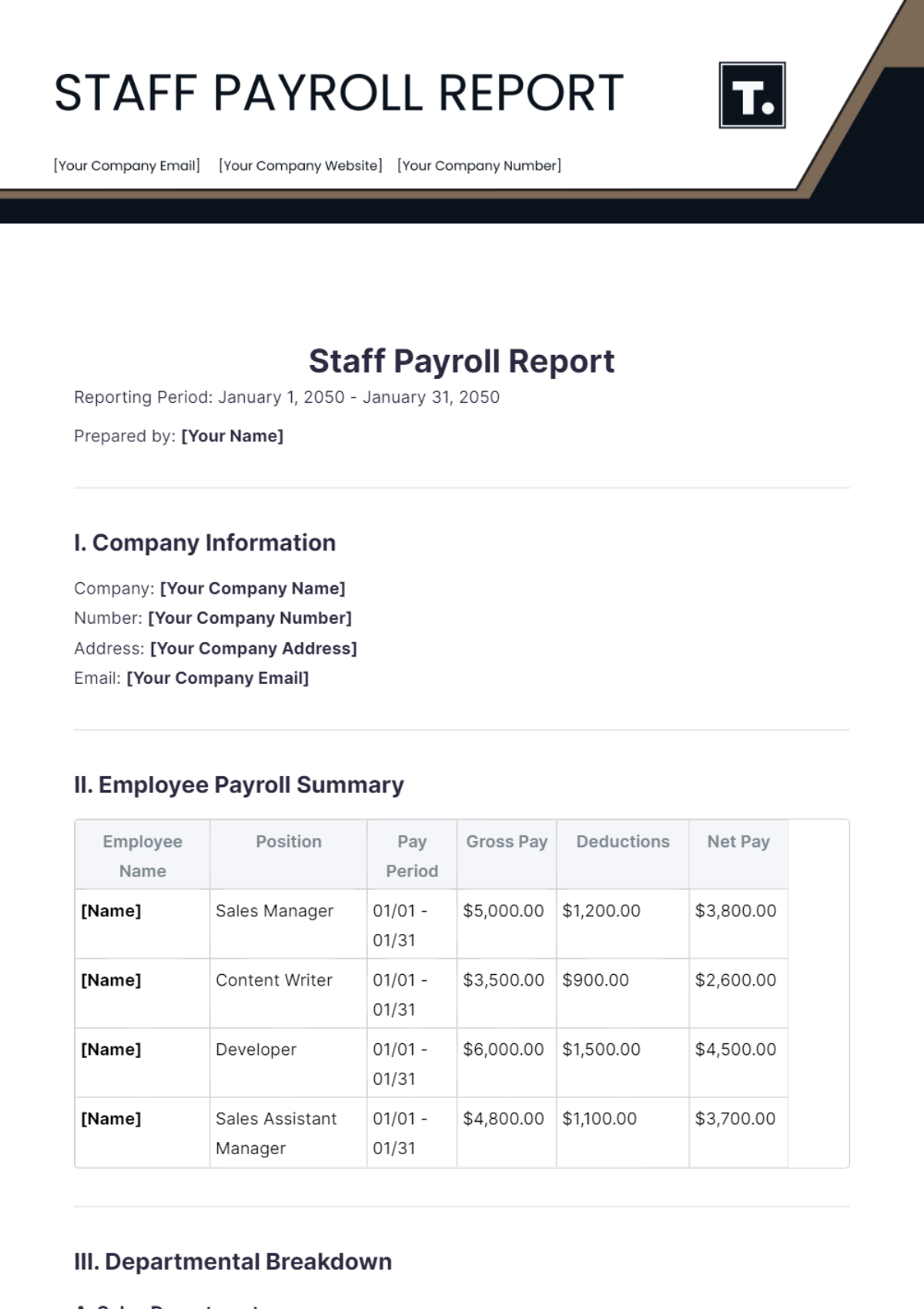 Staff Payroll Report Template - Edit Online & Download