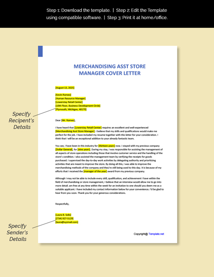 Free Merchandising Asst Store Manager Cover Letter Template - Google ...