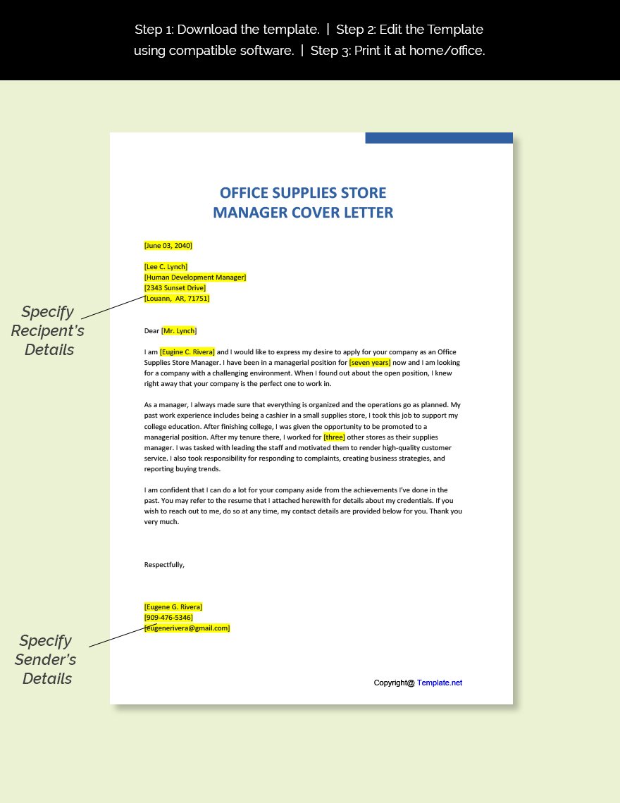 Office Supplies Store Manager Cover Letter