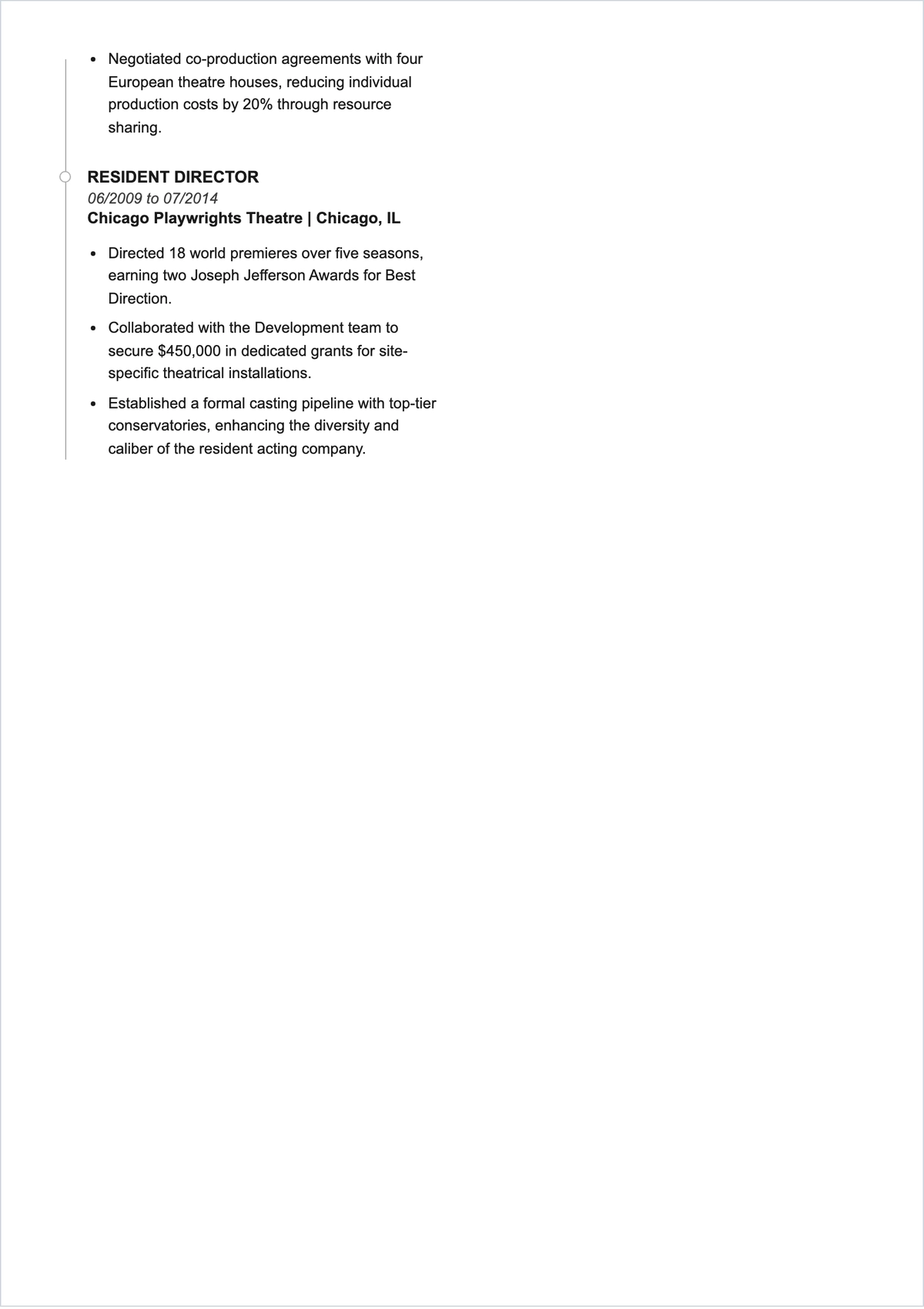 Free Artistic Director Theatre ATS Resume Template, AI Resume Builder