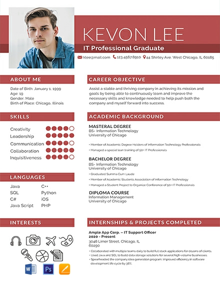 Professional Resume for Freshers Template - Word, Apple Pages, PSD