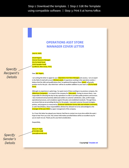 Free Operations Asst Store Manager Cover Letter Template - Google Docs ...