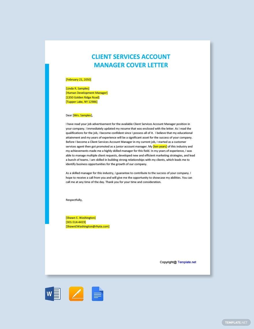 Client Services Account Manager Cover Letter