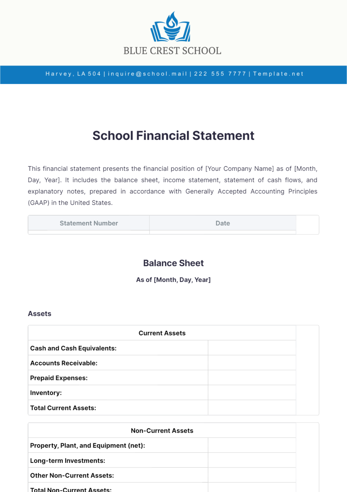 School Financial Statement Template - Edit Online & Download